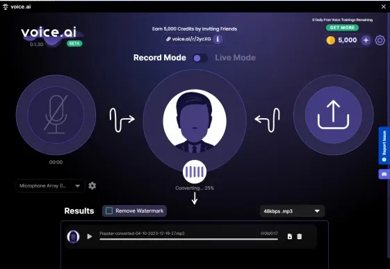 صفحه کاربری نرم‌افزار هوش مصنوعی Voice.ai