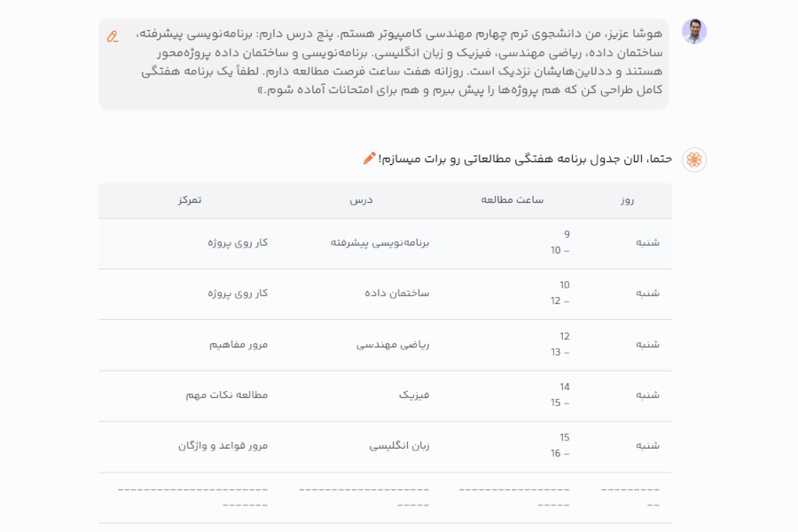 برنامه ریزی درسی با هوشا برای دانشجویان