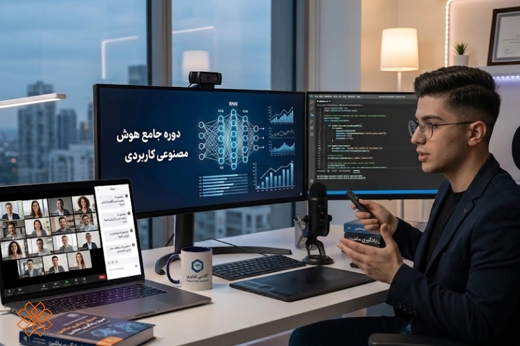 پسر جوان در حال آموزش دادن هوش مصنوعی بهصورت آنلاین