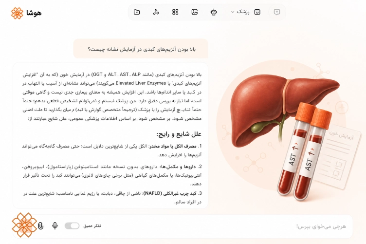 اسکرین شات از پاسخ به سوال نشانههای بالا بودن آنزیم کبدی در سایت هوشا