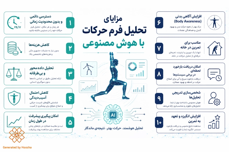 اینفوگرافیک مزایای تحلیل فرم حرکات با هوش مصنوعی