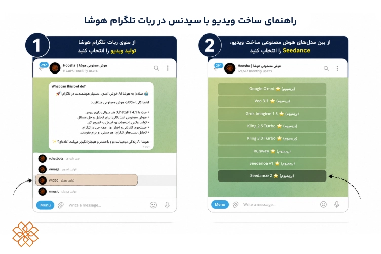 اسکرین شات از انتخاب مدل سیدنس در ربات تلگرام هوشا