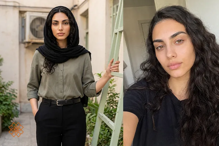 نمونه خروجی پرامپت عکس دخترانه با شال در فضای باز
