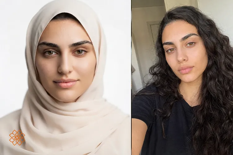 نمونه خروجی پرامپت عکس دخترانه با حجاب کامل و پسزمینهی سفید