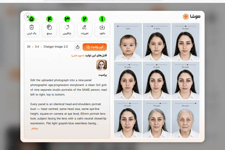 اسکرینشات از مرحله اتمام ساخت تصاویر و گزینههای مختلف دانلود، ویرایش و ... برای ادامه مسیر