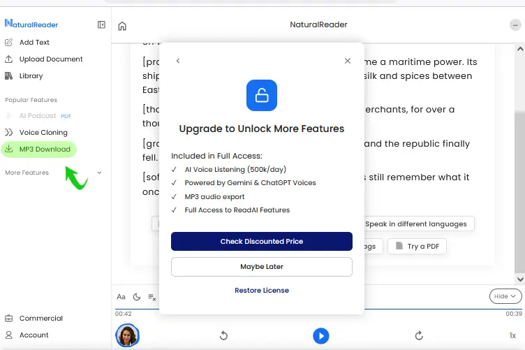 محدودیت ابزار naturalreader برای دانلود فایل صوتی