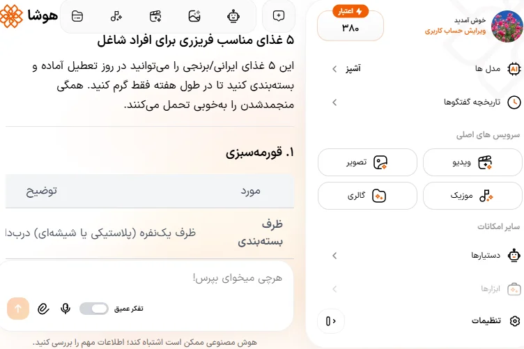 اسکرین شات راهنمای آمادهسازی و فریز کردن غذا برای افراد شاغل در هوشا