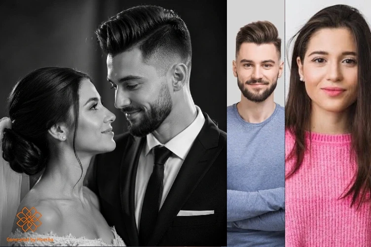 عکس مرجع و خروجی پرامپت عکس عروسی سیاهوسفید با هوش مصنوعی هوشا