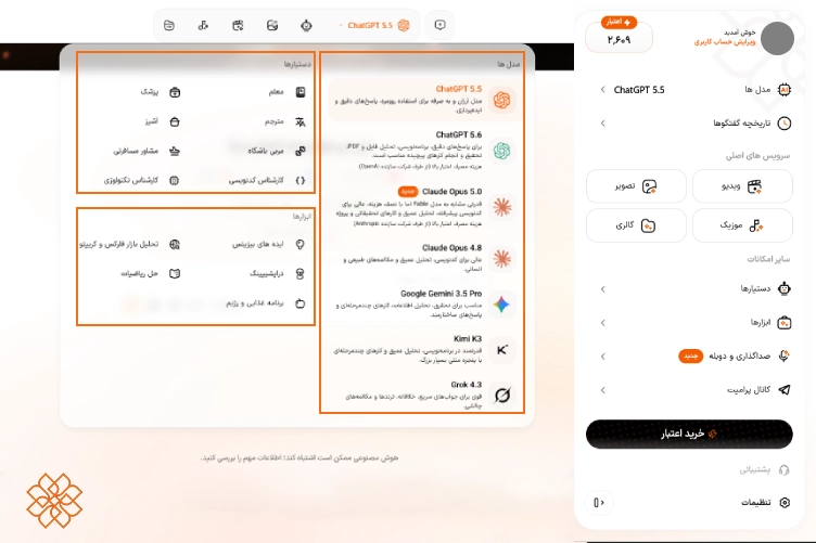 اسکرین شات از صفحه داشبرد هوشا