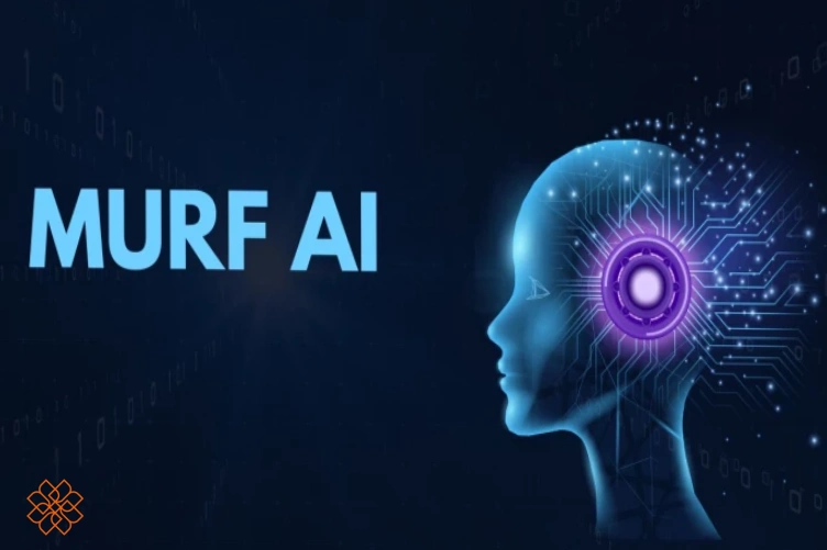 نماد بصری Murf AI به شکل نیمرخ سر انسان با مدارهای درخشان آبی و بنفش، نشاندهنده تکنولوژی پیشرفته هوش مصنوعی.