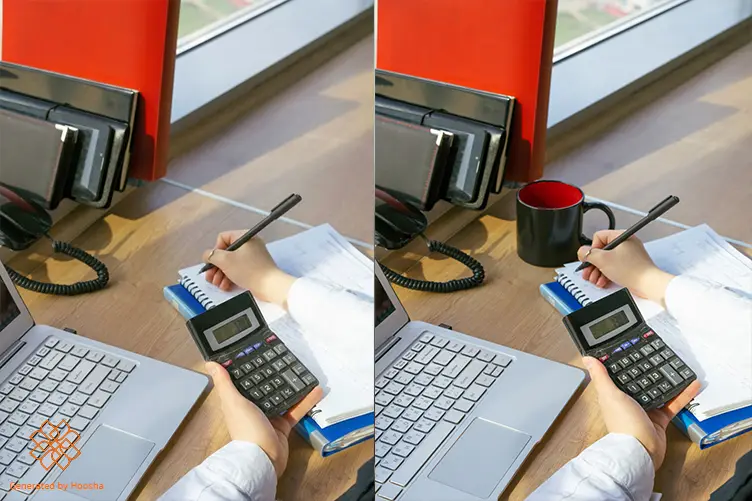 عکس قبل و بعد حذف لیوان روی میز توسط هوش مصنوعی