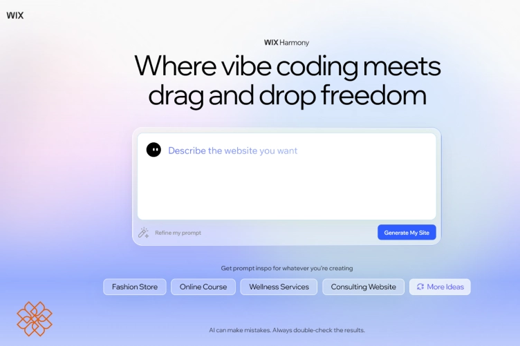 اسکرین شات از سایت Wix Harmony