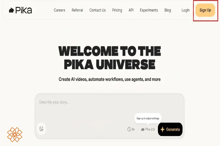 اسکرین شات از هوم پیج وب سایت pika