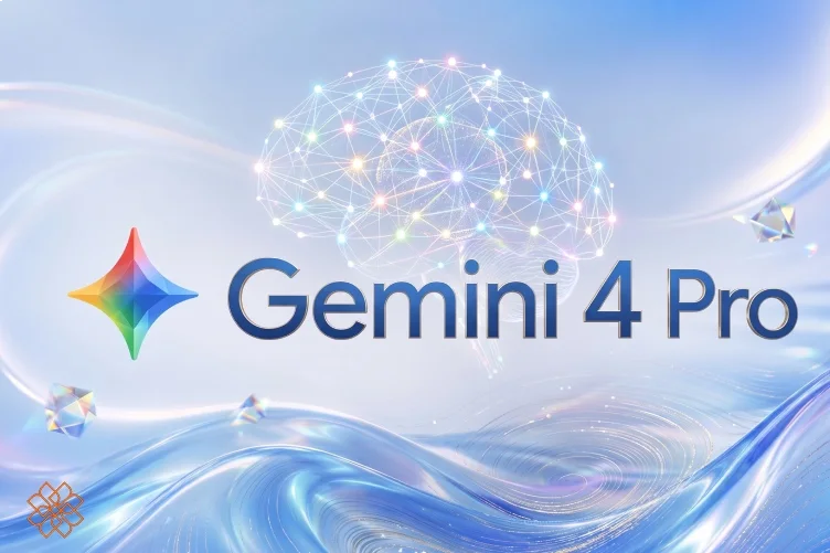 لوگو و عنوان Gemini 4 Pro با طرح گرافیکی مغز متصل به شبکه عصبی
