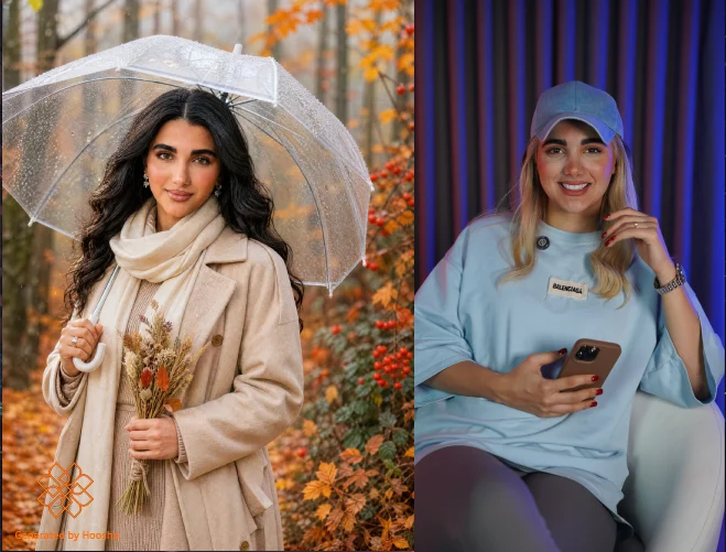 عکس پروفایل دخترانه پاییزی در جنگل بارانی همراه با عکس مرجع و خروجی هوشا