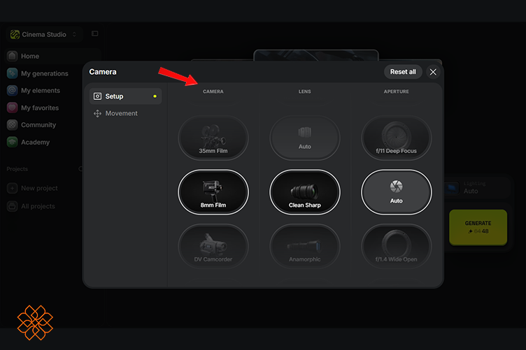 اسکرین شات از بخش Camera در هیگزفیلد