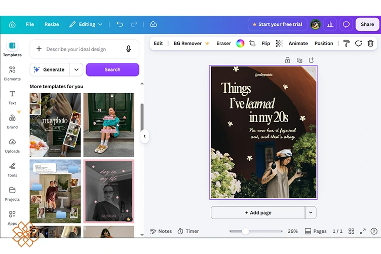اسکرین شات از ساخت پست اینستاگرام با هوش مصنوعی رایگان Canva