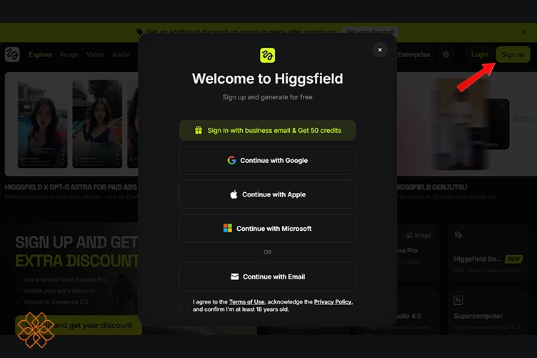 ساخت حساب و ورود به Higgsfield AI