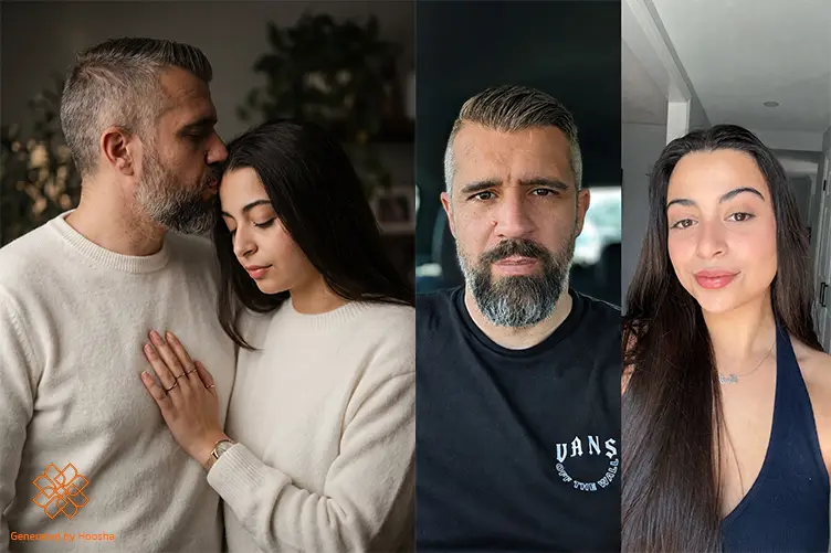 قبل و بعد ساخت عکس پدر دختری با استایل سفید مینیمال و پسزمینه فضای منزل و طبیعی