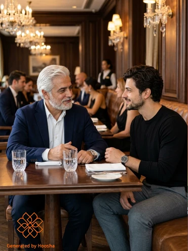 عکس سینمایی گفتگو و صمیمیت پدر و پسر در رستوران