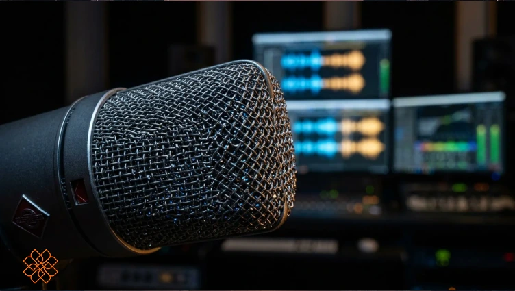میکروفون استودیویی و نرمافزار پردازش صوت برای بررسی ویژگیهای Grok Voice Transcribe 2.0