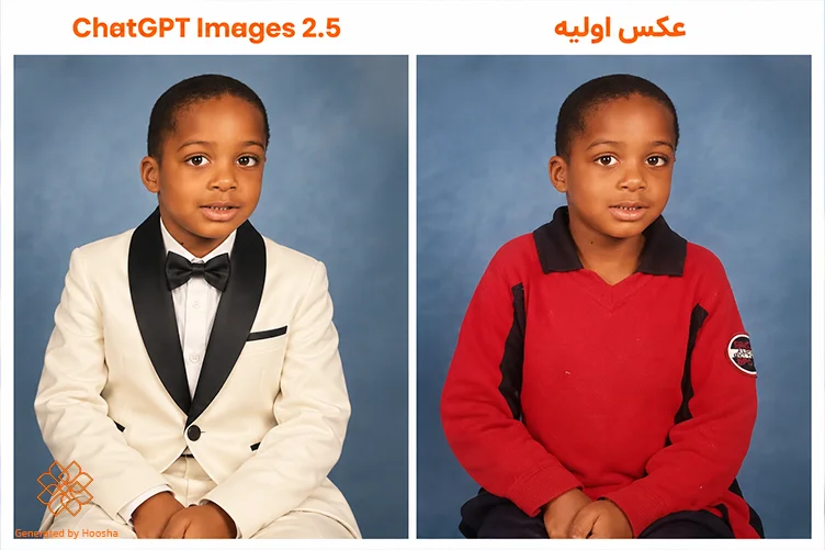 نمایش نتیجه عملکرد GPT-Image-2.5 در ویرایش و تغییر لباس در یک عکس قدیمی پرتره
