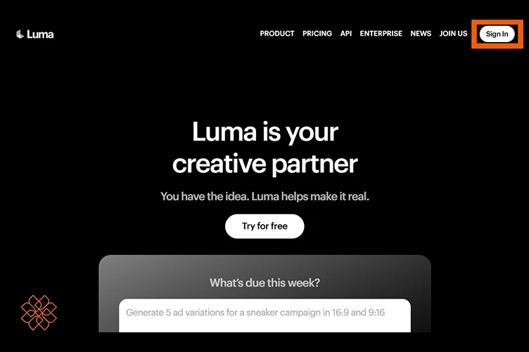 اسکرینشات از وبسایت پلتفرم Luma AI