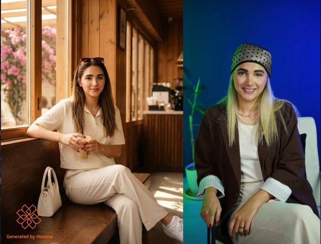 عکس پروفایل دخترانه طبیعی و واقعی در کافه همراه با عکس مرجع و خروجی هوشا