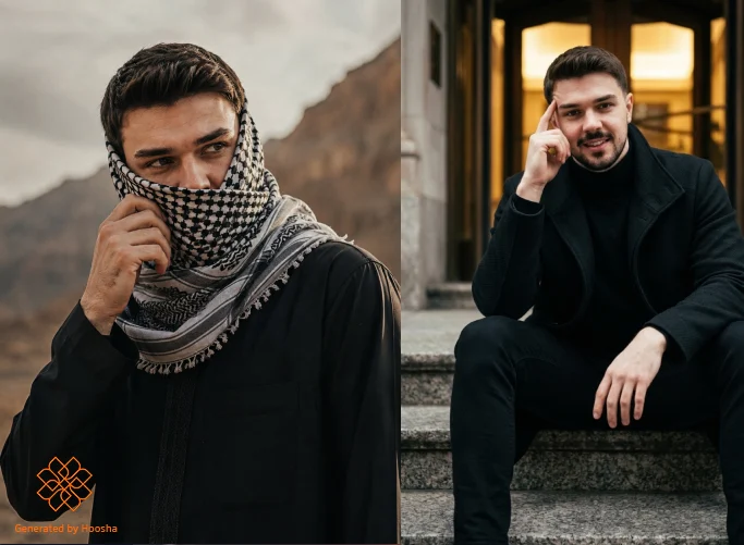 عکس پروفایل پسرانه مذهبی با کوفیه و ثوب مشکی همراه با عکس مرجع و خروجی هوشا