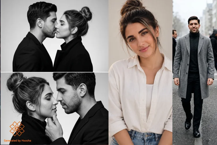 عکس پروفایل پسرانه عاشقانه سیاهوسفید دو قابی همراه با عکس مرجع و خروجی هوشا