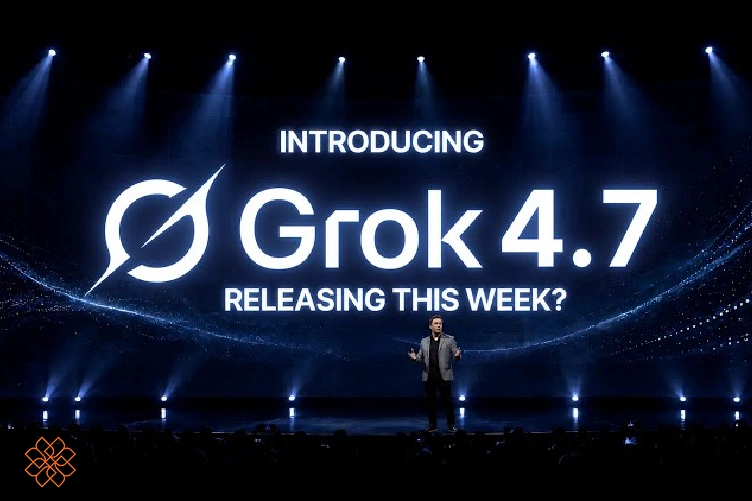 پوستر مفهومی رونمایی Grok 4.7 روی استیج نمایش