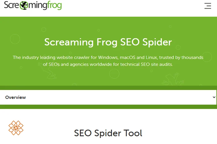 اسکرین شات از صفحه اصلی سایت اسکریمینگ فراگ Screaming Frog برای ممیزی و سئوی فنی سایت