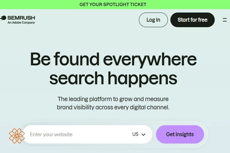 نمای صفحه اصلی سایت سمراش Semrush برای تحقیق کلمات کلیدی