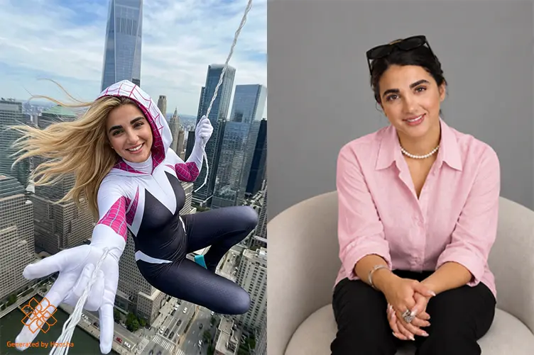 قبل و بعد ساخت عکس با پرامپت اسپایدرمن سیاه، صورتی و نقرهای برای دختر