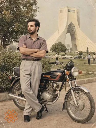 ساخت عکس دهه ۸۰ با موتور و برج آزادی تهران با هوش مصنوعی