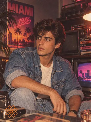 1980s ai photo prompt با تم اتاق گیمینگ و ویدیوکلاب قدیمی