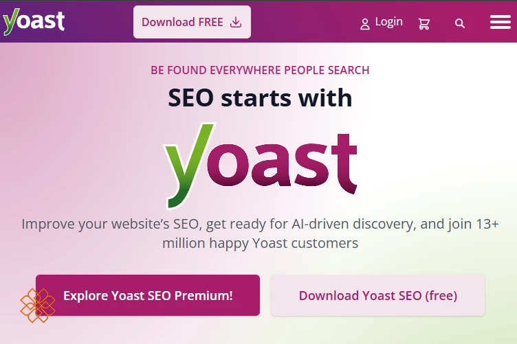اسکرین شات از صفحه اصلی سایت یواست سئو Yoast SEO برای مدیریت سئوی وردپرس