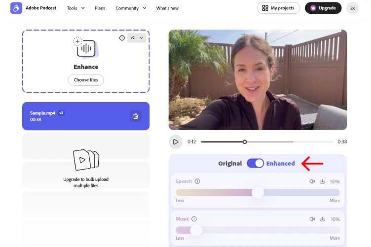 فعال کردن Enhance Speech در Adobe Podcast برای حذف نویز
