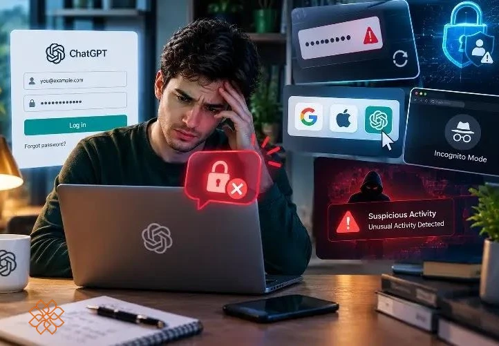 نمایش صفحه ورود ChatGPT و خطاهای امنیتی مانند Suspicious Activity هنگام ورود به حساب