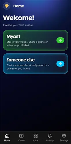 اسکرینشات محیط صفحه اصلی در اپلیکیشن تلفن همراه HeyGen