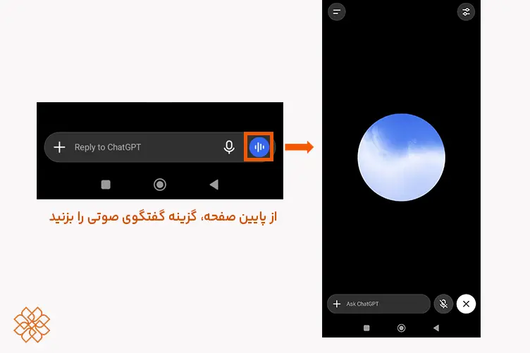 تصویر از محیط برنامه ChatGPT در حالت مکالمه صوتی زنده (Voice Chat)