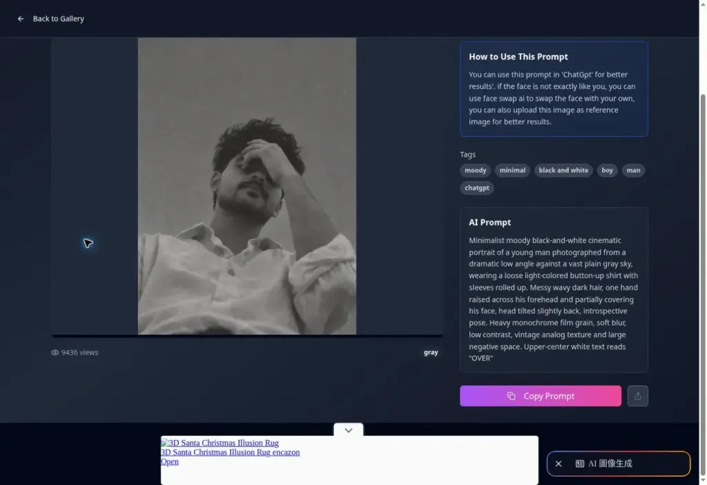 اسرین شات از نمونه پرامپت انگلیسی برای عکس سیاه و سفید