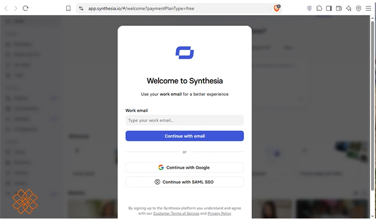 ثبت نام و ایجاد حساب در سایت هوش مصنوعی سینستزیا Synthesia