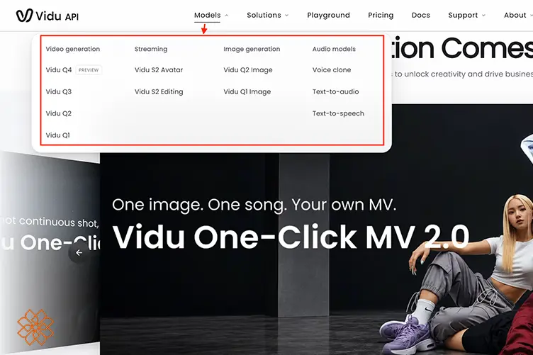 انتخاب مدل از سایت رسمی vidu